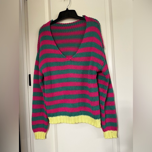 Striped Pink and Green Sweater - Picture 9 of 9